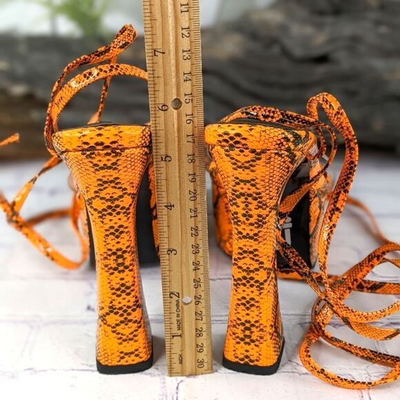 Shane Justin Anaconda Exotic Dancer Gladiator Platform Stripper Heel Neon Orange - Picture 9 of 14